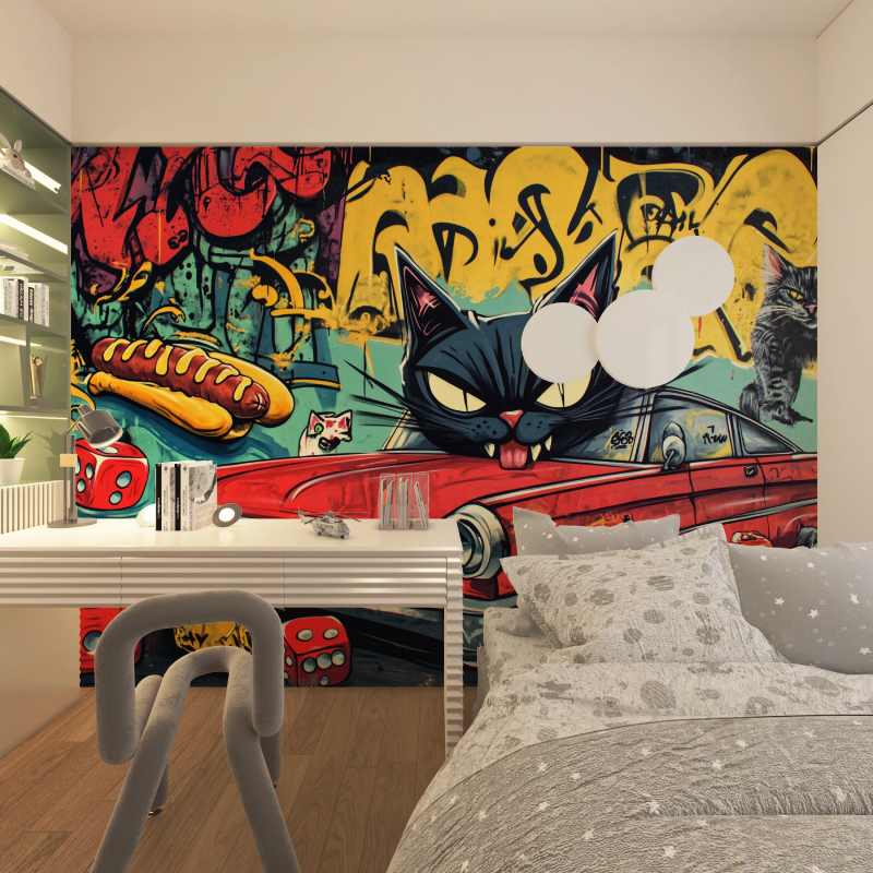 Street Art Mural Wallpaper | Urban Graffiti with Classic Car