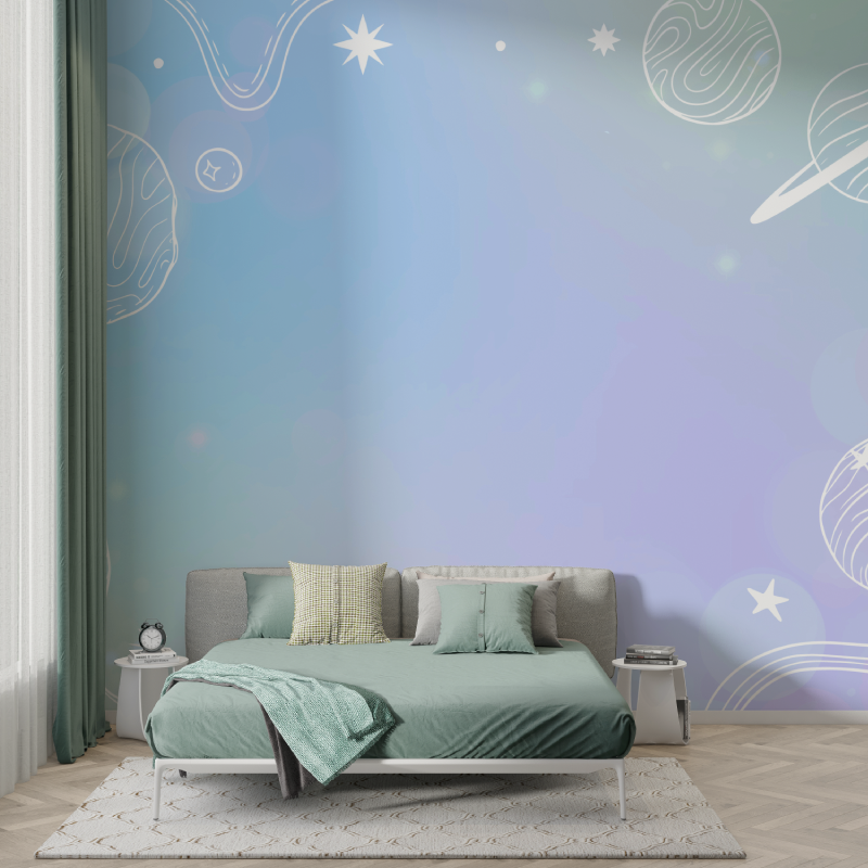 Space Mural Wallpaper | Pastel Galaxy with Stars and Planets