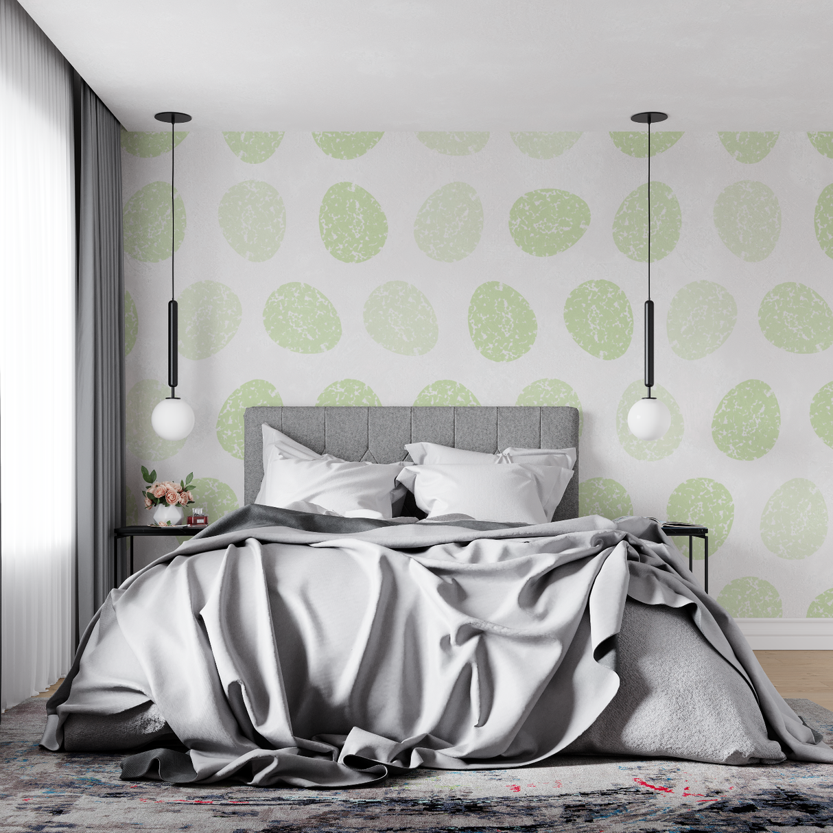 Geometric Mural Wallpaper | Soft Green Circles Pattern