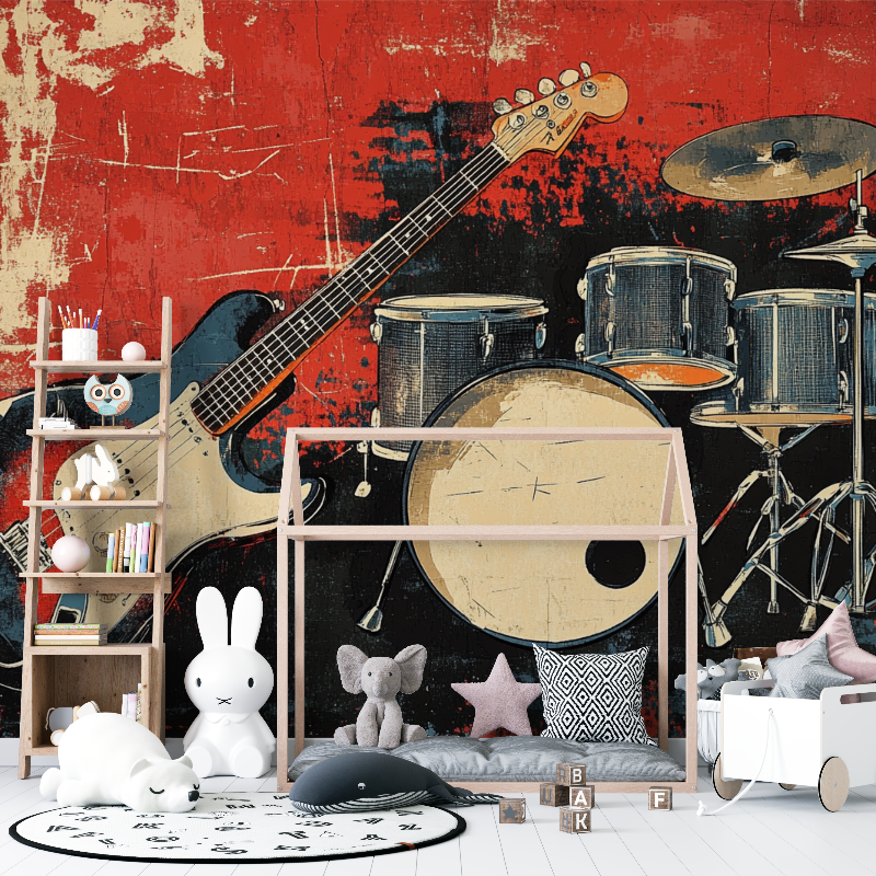 Music Mural Wallpaper | Vintage Rock Band Instruments