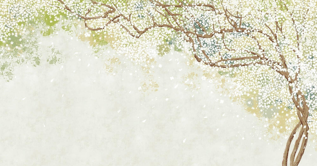 Papier Peint Mural Fleurs de Cerisier | Design Aquarelle Blanc Doux