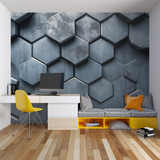 3D Geometric Mural Wallpaper | Metallic Honeycomb Pattern