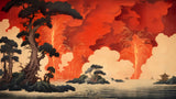 Volcano Mural Wallpaper | Japanese Red Landscape Art