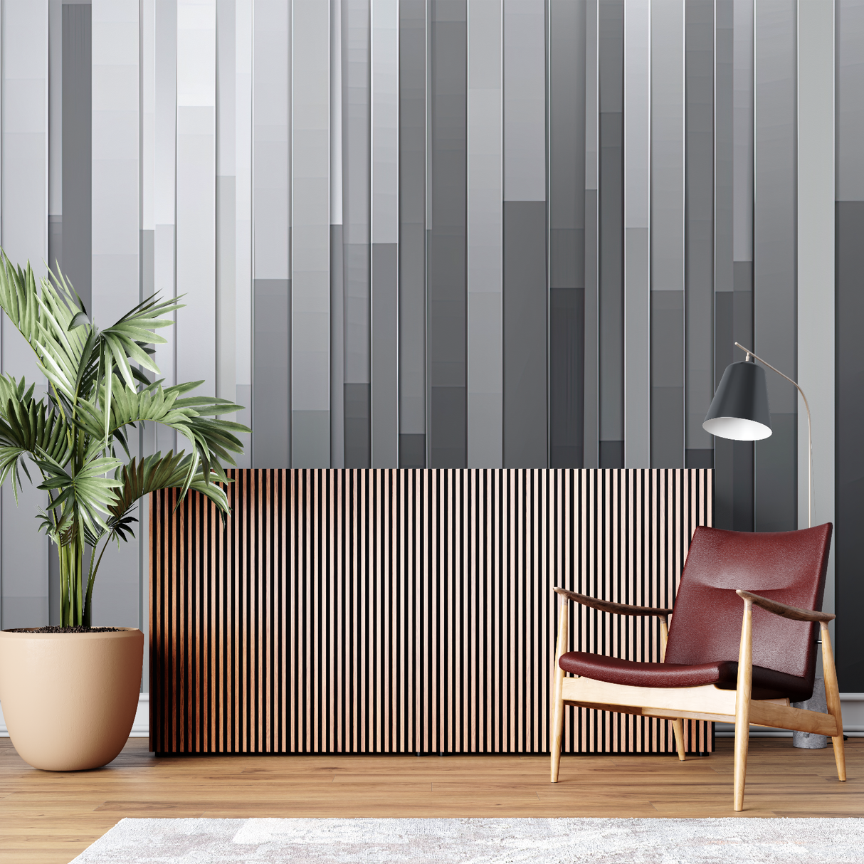 Geometric Mural Wallpaper | Modern Grey Gradient Stripes