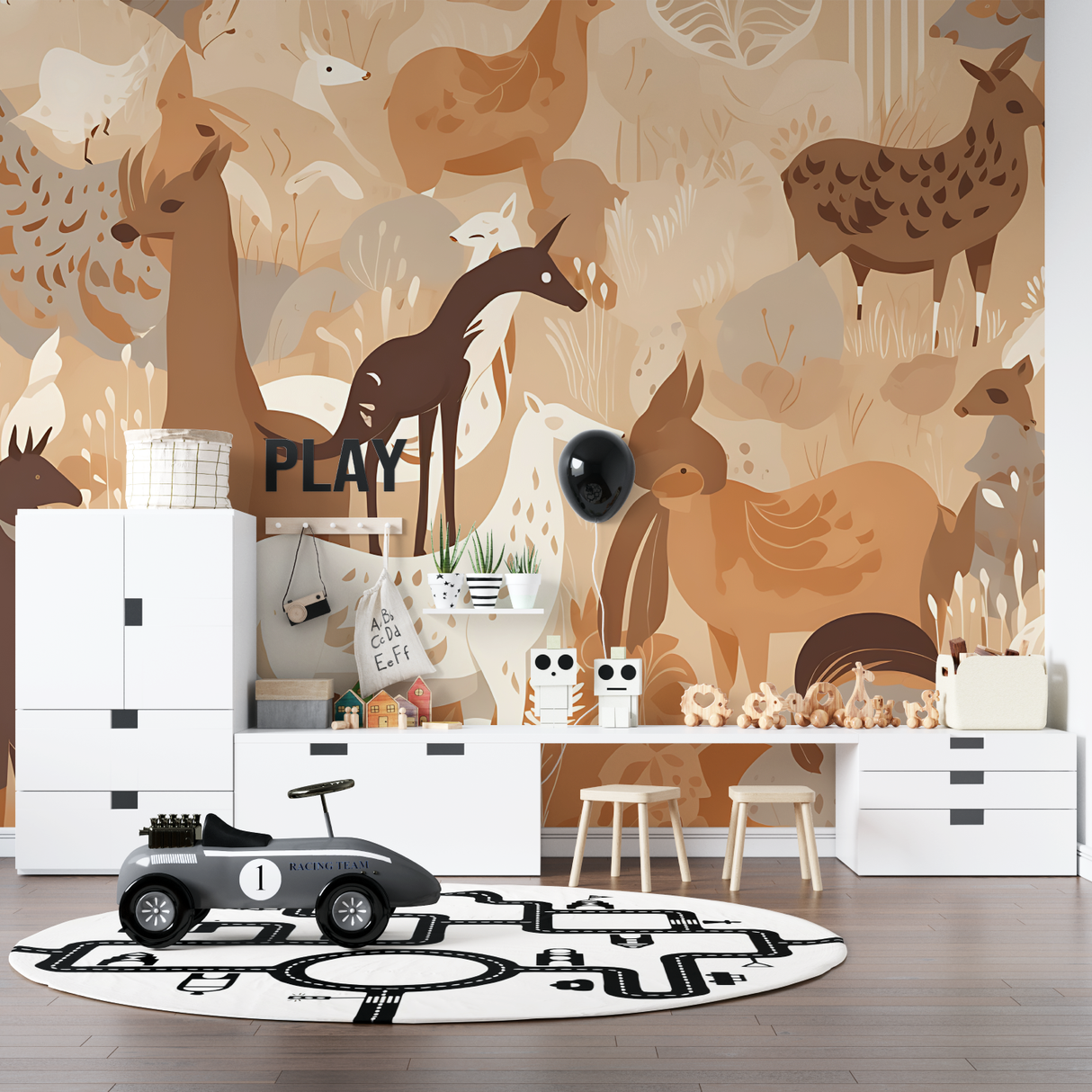 Forest Animals Mural Wallpaper | Terracotta Safari Design