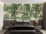 Vintage Mural Wallpaper | Pastoral Toile de Jouy in Green