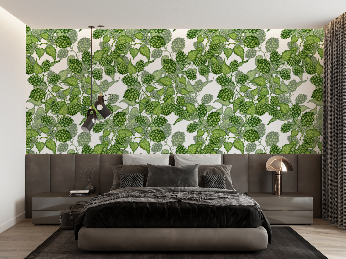 Botanical Mural Wallpaper | Green Hop Pattern Design