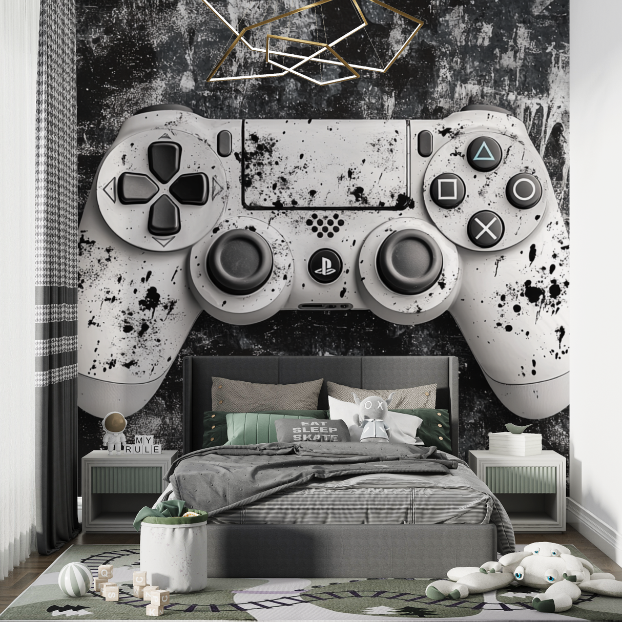 Gaming Mural Wallpaper | PlayStation Controller Black and White Design
