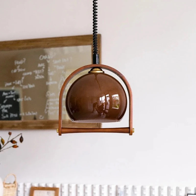Bauhaus Pendant Light  Glass Dome Wood Frame Design - Product detail 5