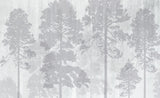 Forest Mural Wallpaper | Misty Pine Trees in Grey