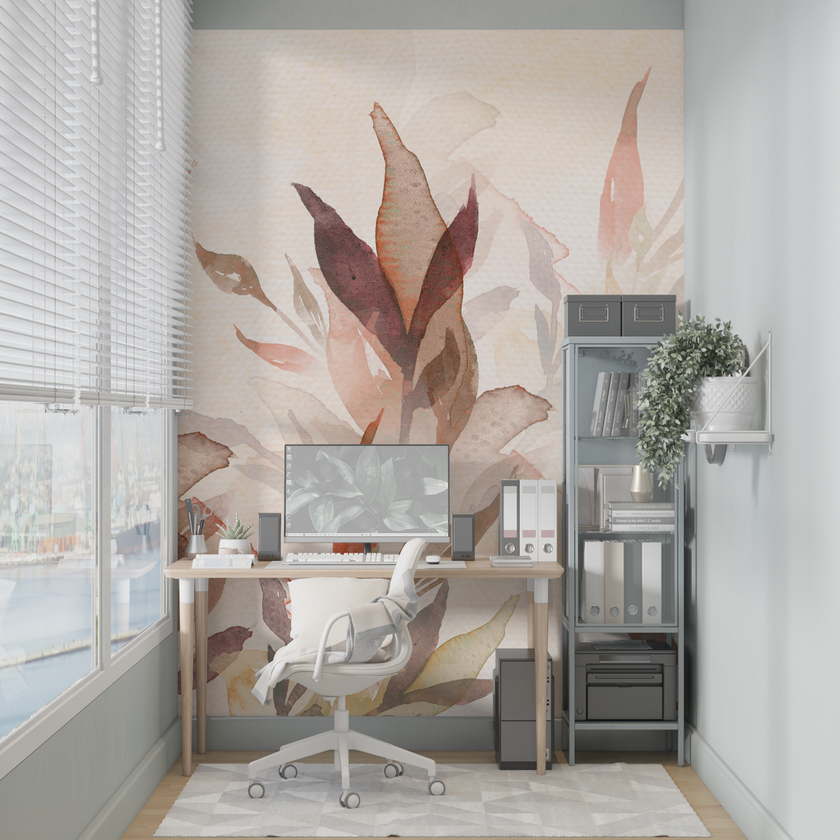 Watercolor Mural Wallpaper | Autumn Leaves in Terracotta Shades