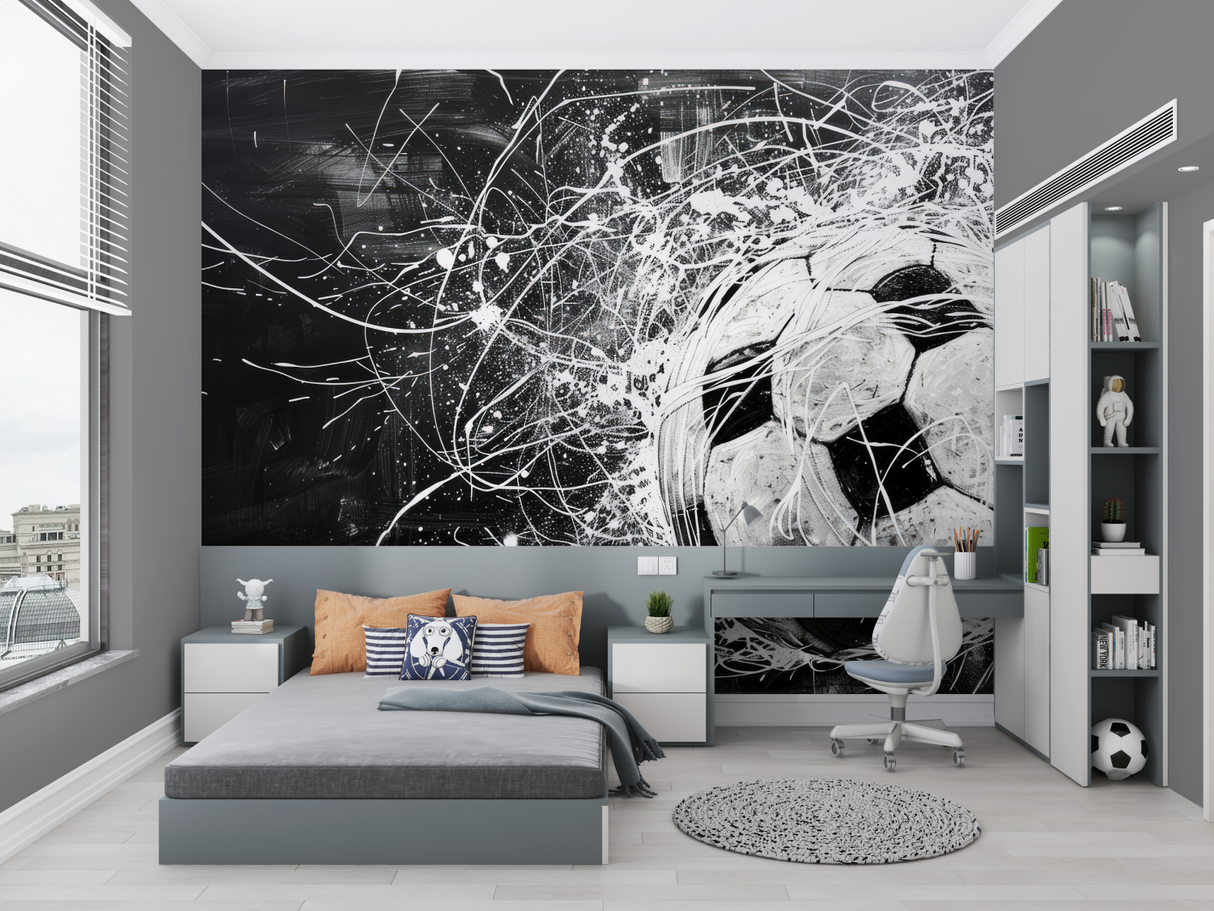 Football Mural Wallpaper | Black and White Dynamic Design
