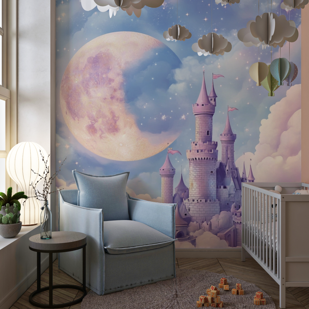 Castle Mural Wallpaper | Dreamy Moon and Stars Fantasy