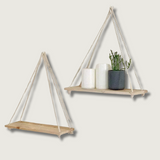 Hanging Wall Shelf  Natural Wood with Hemp Rope - Product showcase