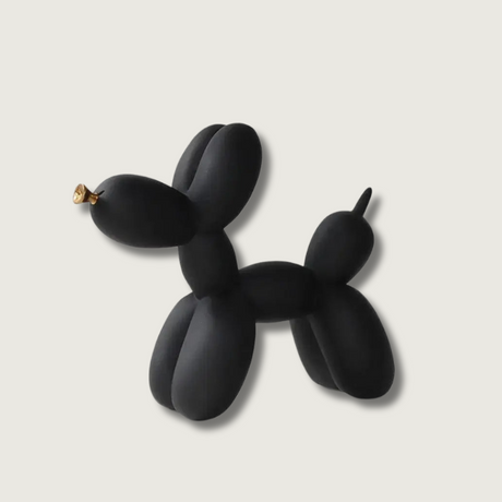 Modern Balloon Dog Sculpture  Matte Black with Gold Accent - Product showcase
