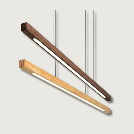 Wooden LED Linear Pendant Light  Pine or Walnut Finish - Product showcase
