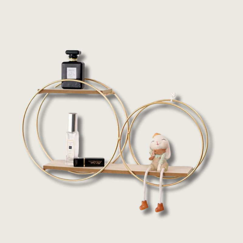 Scandinavian Wall Shelf  Iron  Wood Double Ring Design - Product showcase