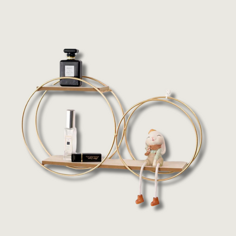 Scandinavian Wall Shelf  Iron  Wood Double Ring Design - Product showcase