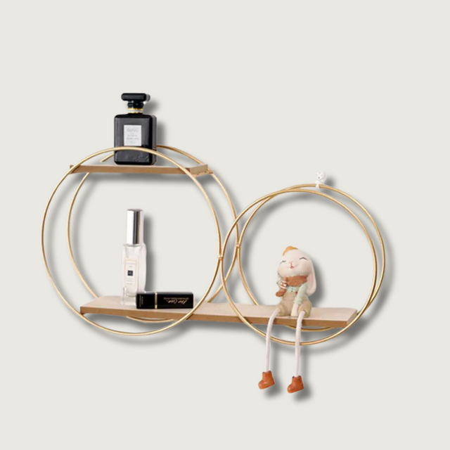 Scandinavian Wall Shelf  Iron  Wood Double Ring Design - Product showcase