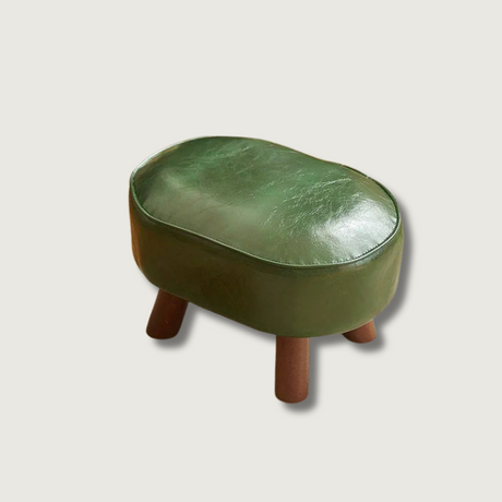 Contemporary Ottoman Footstool  Green Faux Leather Wood Legs - Product showcase