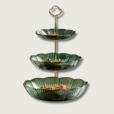 Three Tier Serving Stand  Sage Green Fluted Design - Product showcase