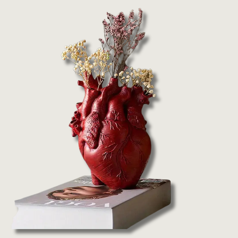 Anatomical Heart Vase  Red Ceramic Flower Holder - Product showcase