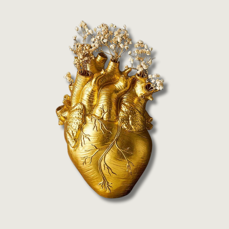 Anatomical Heart Vase  Gold Resin Floral Vessel - Product showcase