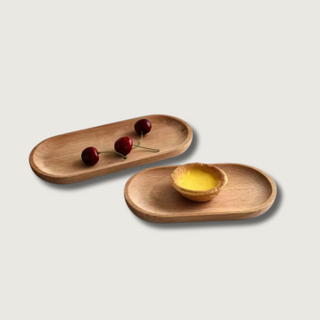 Minimalist Wooden Serving Tray  Oval Solid Wood Design - Product showcase