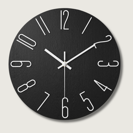Minimalist Wall Clock  Black Wood Design With White Numbers - Product showcase