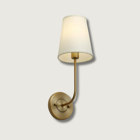 Modern Wall Sconce  Brass Frame with White Fabric Shade - Product showcase