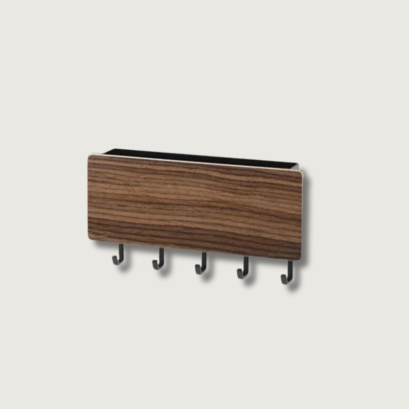Wall Key Holder  Bamboo Wood 5-Hook Organizer - Product showcase