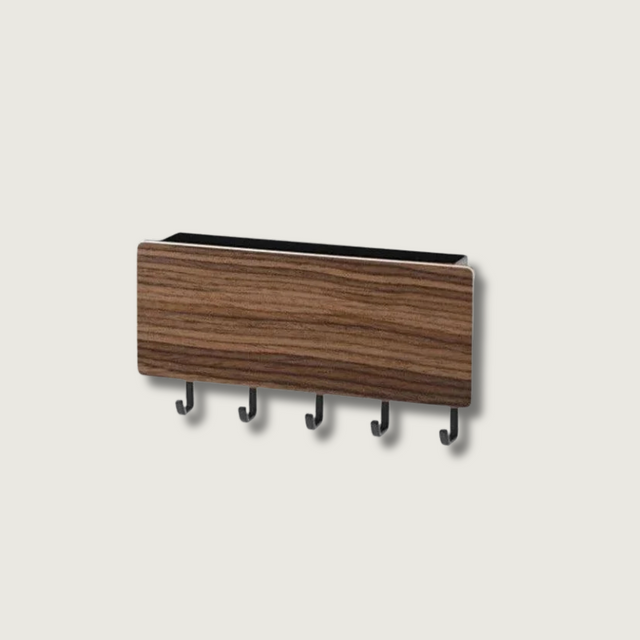 Wall Key Holder  Bamboo Wood 5-Hook Organizer - Product showcase