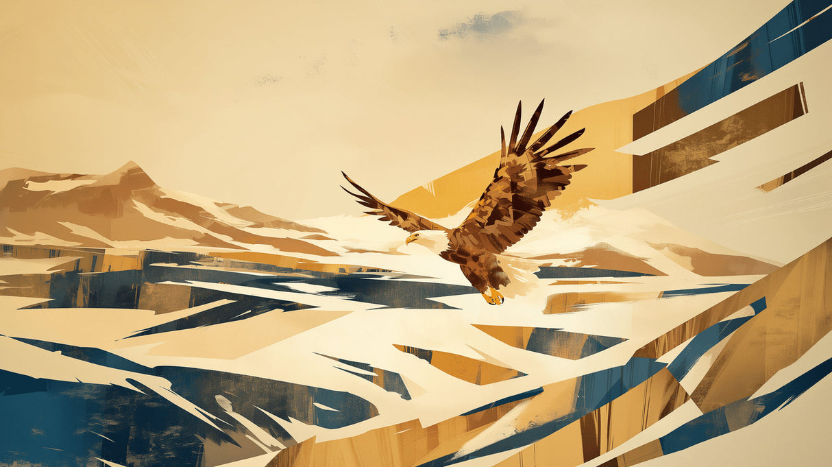 Eagle wall mural creating drama in modern living room with grey sofa and natural light