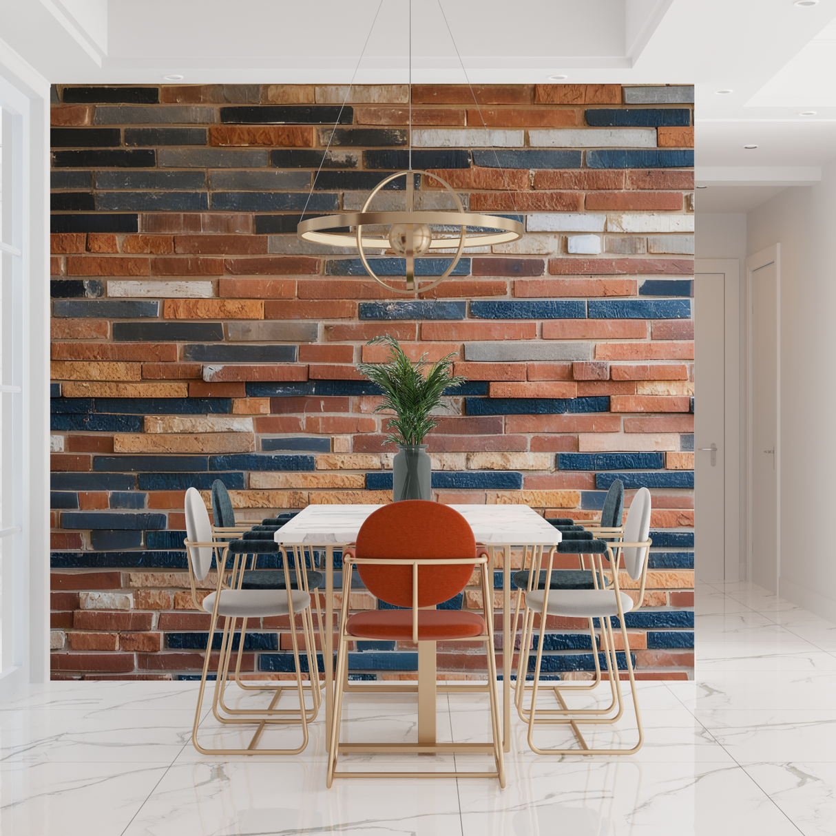 Brick Mural Wallpaper | Industrial Terracotta and Navy Design