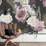 Floral Mural Wallpaper | Vintage Roses on Dark Background