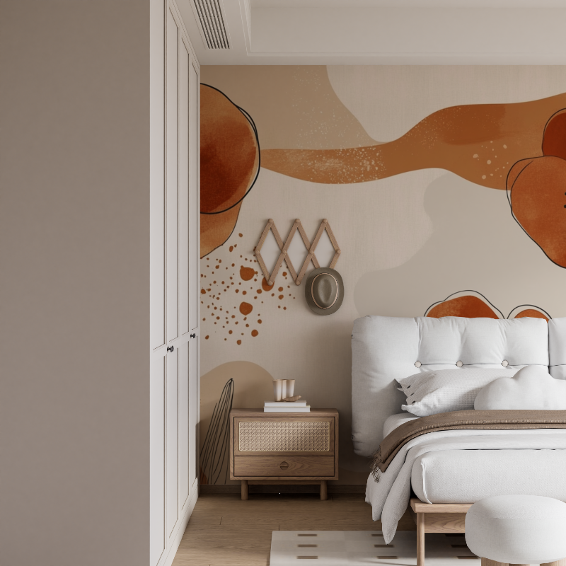 Floral Mural Wallpaper | Terracotta Watercolor Boho Design