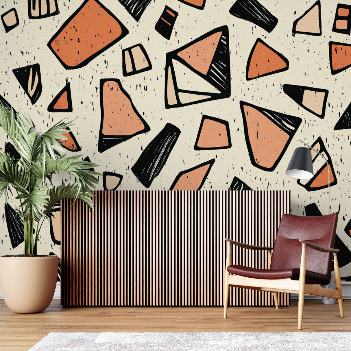 Geometric Mural Wallpaper | Terracotta Abstract Pattern