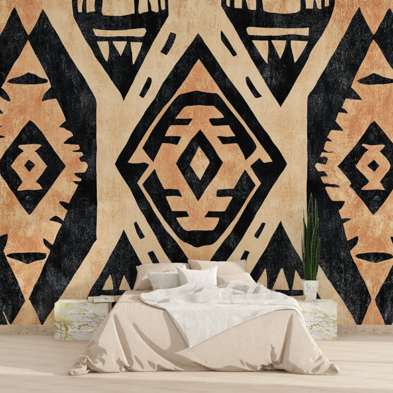 Geometric Mural Wallpaper | Aztec Pattern in Terracotta and Black