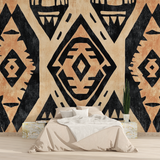 Geometric Mural Wallpaper | Aztec Pattern in Terracotta and Black