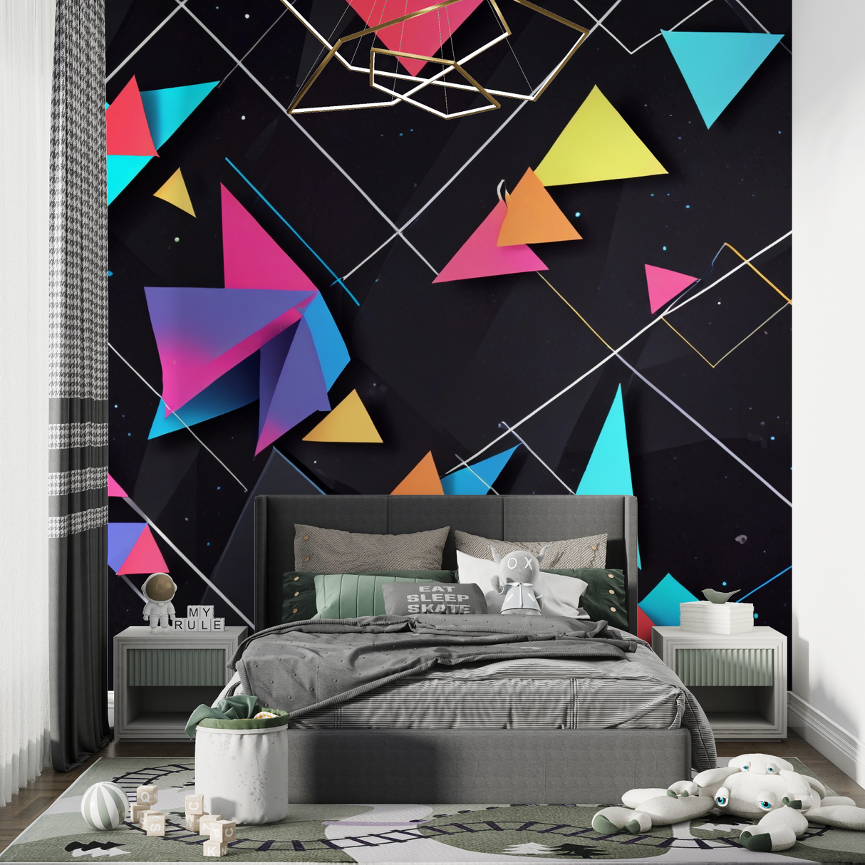 Geometric Mural Wallpaper | Modern 3D Triangle Design
