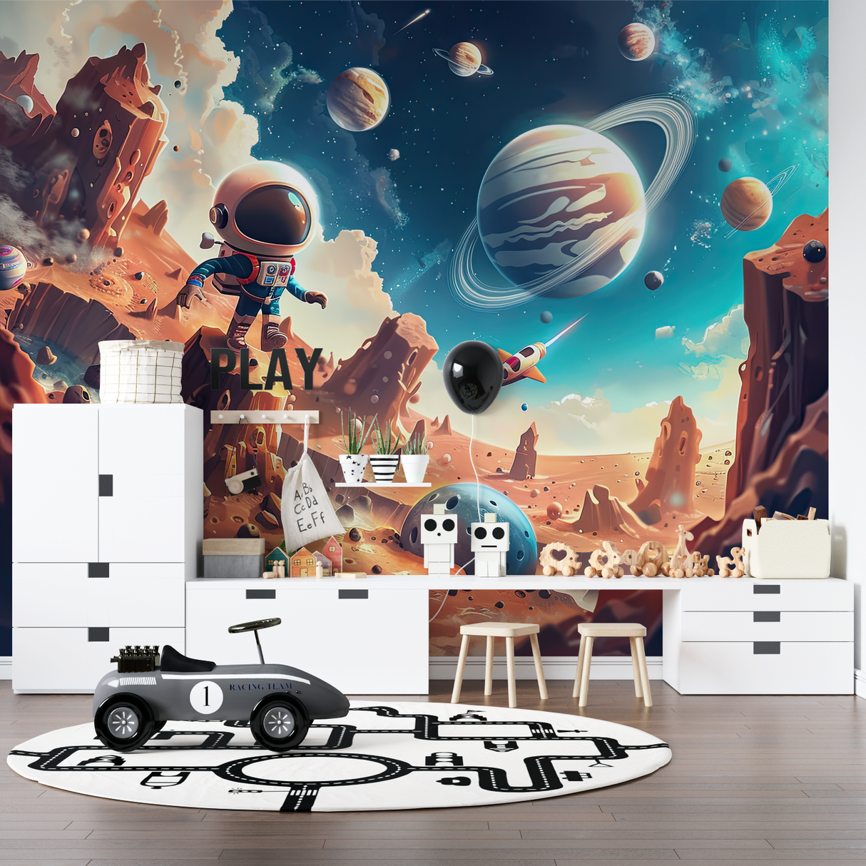 Galaxy Mural Wallpaper | Colorful Space Nebula with Planets
