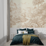 Vintage Mural Wallpaper | Beige Toile de Jouy Landscape