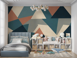 Geometric Mural Wallpaper | Modern Teal and Terracotta Design