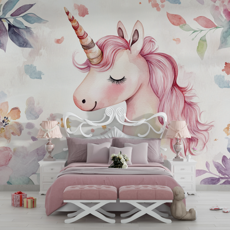 Unicorn Mural Wallpaper | Watercolor Pink Fantasy Design