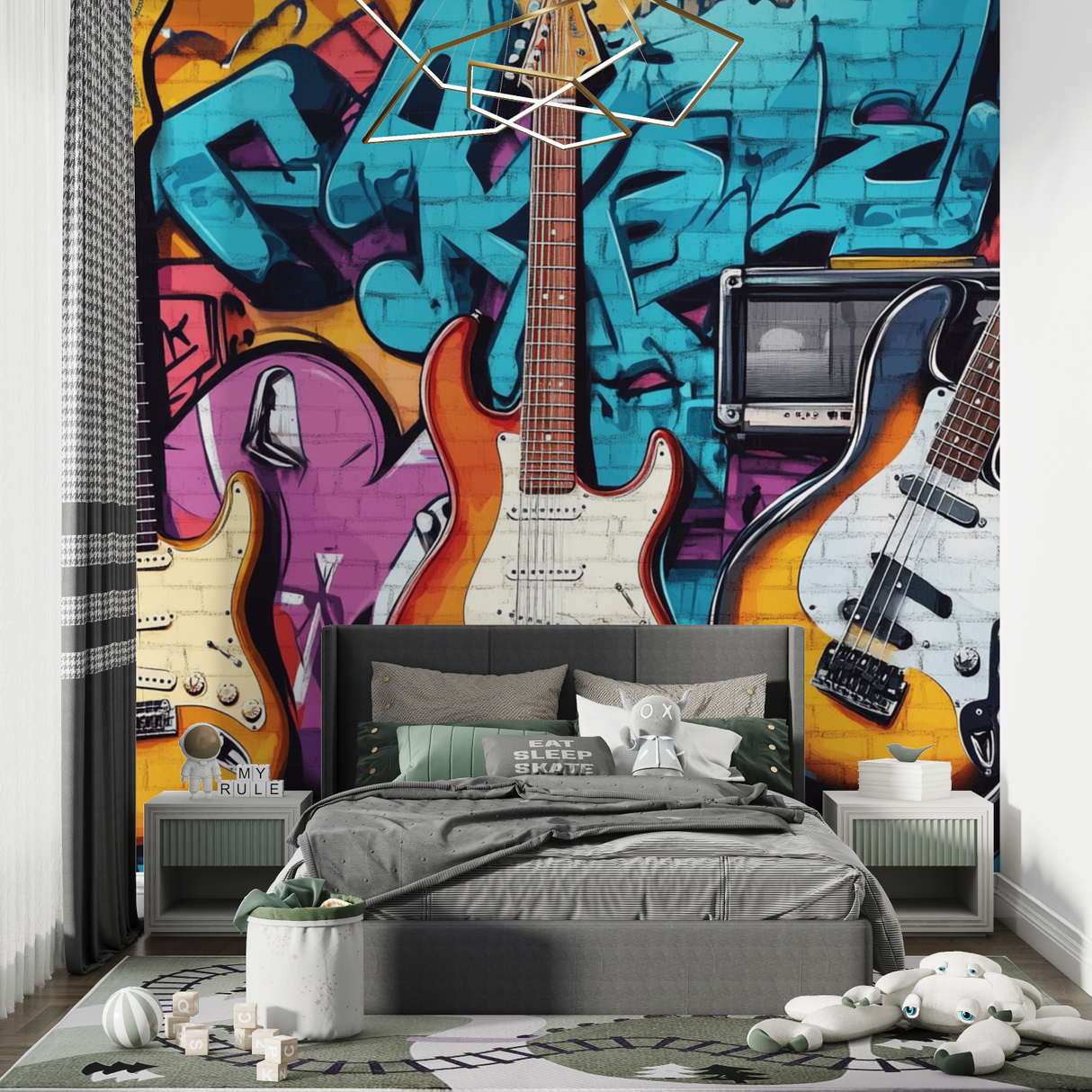 Music Mural Wallpaper | Urban Graffiti Guitar Design