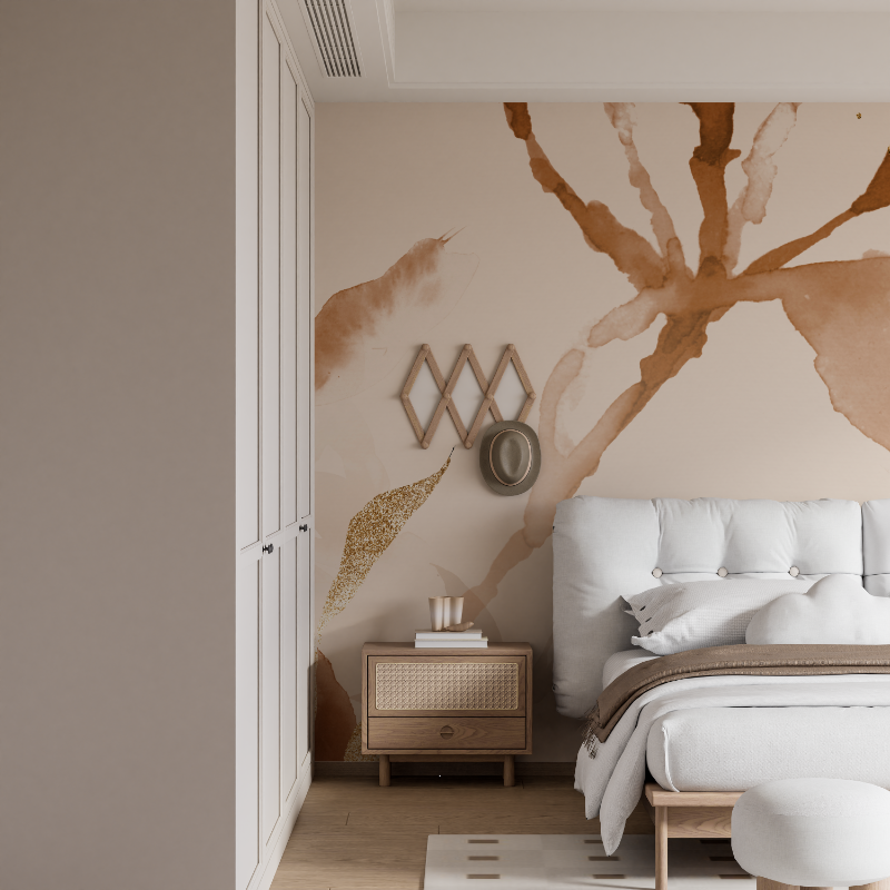 Abstract Mural Wallpaper | Terracotta Watercolor with Gold Leaves