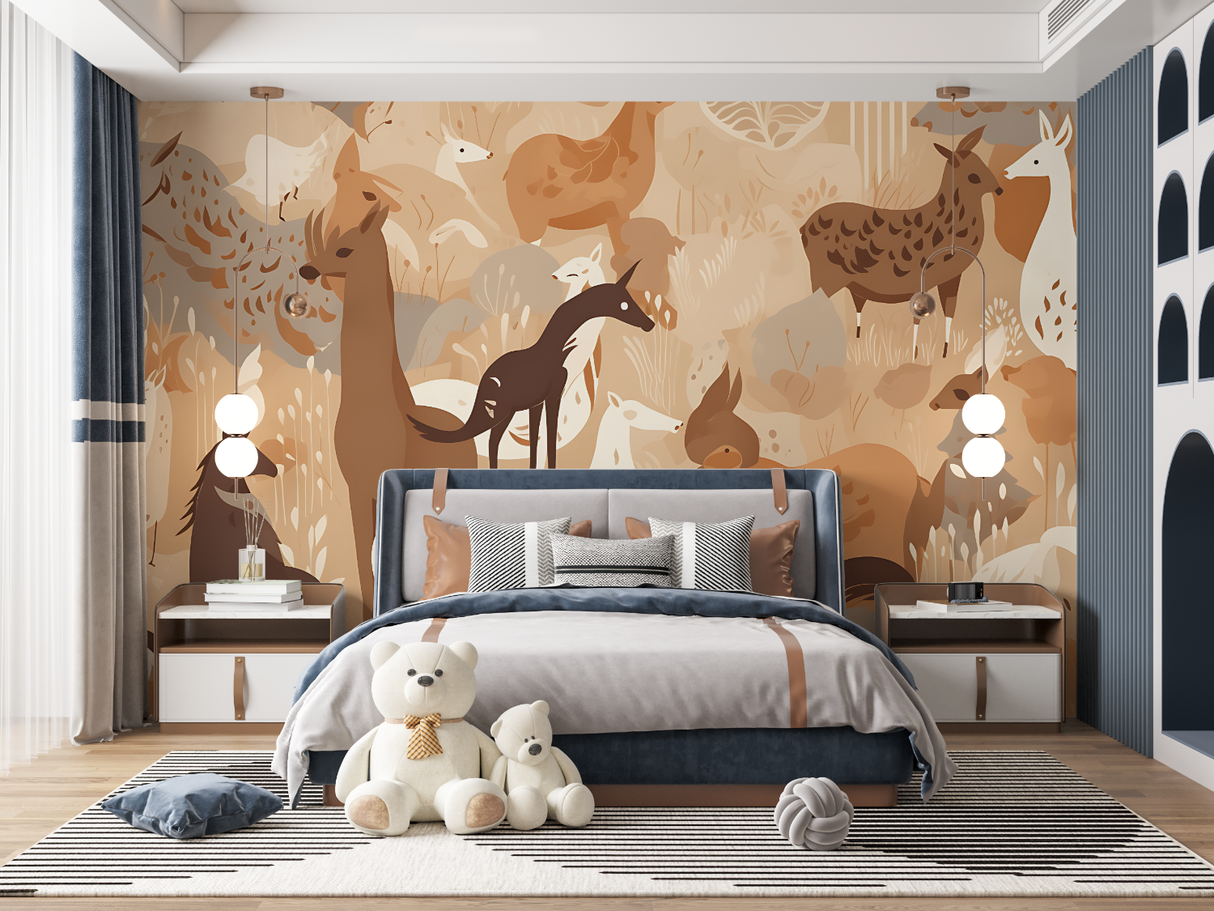Forest Animals Mural Wallpaper | Terracotta Safari Design