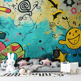 Graffiti Mural Wallpaper | Urban Street Art with Yellow and Blue