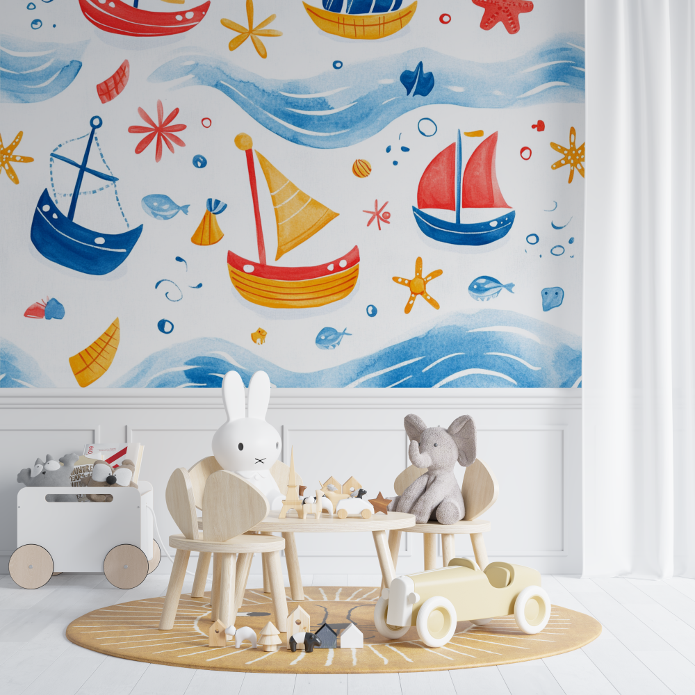 Nautical Mural Wallpaper | Kids Sailing Boats Design
