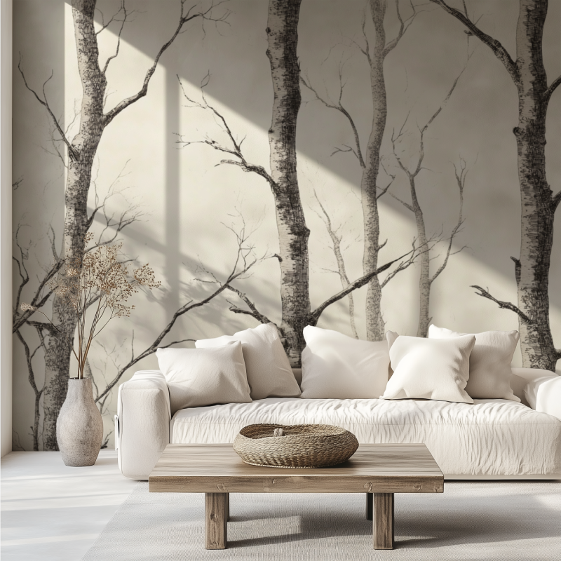 Forest Mural Wallpaper | Black and White Birch Trees